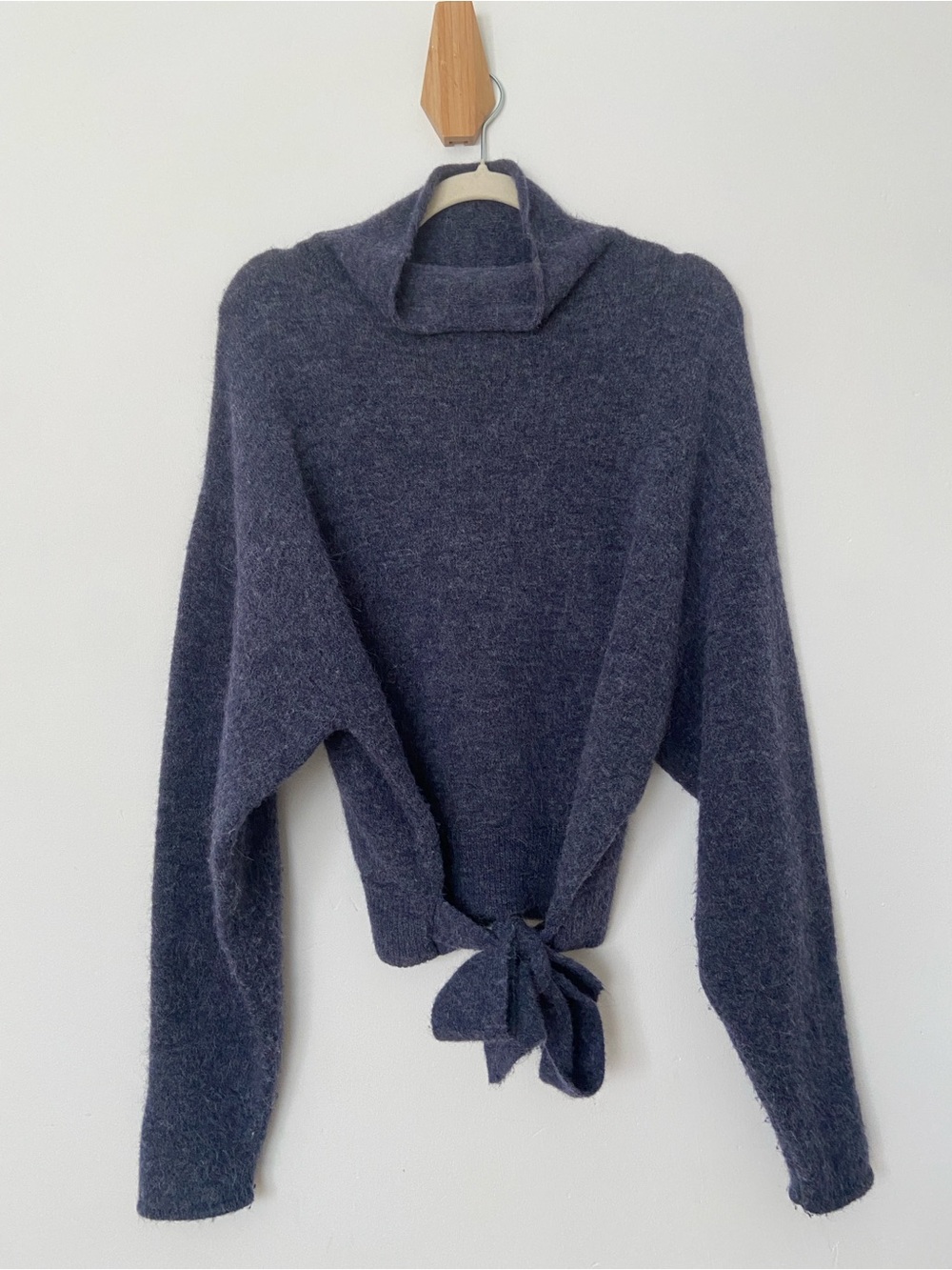Wilfred Aritzia Lorin Sweater Knit Turtleneck Tie Back Sweater Marl Blue Medium - Picture 10 of 11
